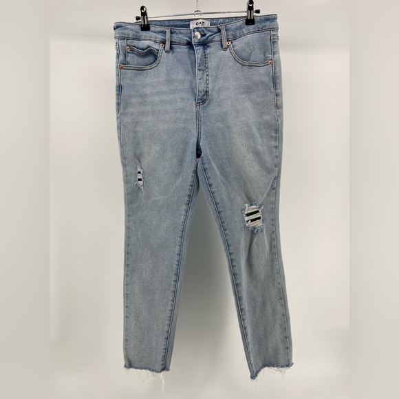 OAT New York High-Rise Skinny Ankle Light Wash Distressed Jeans, Women's 30 - Picture 1 of 8